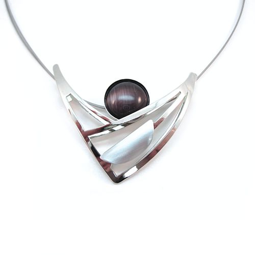 POLY Silver Plum Pointed Pendant on Multiwire - Click Image to Close